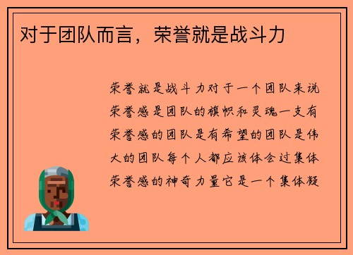 对于团队而言，荣誉就是战斗力